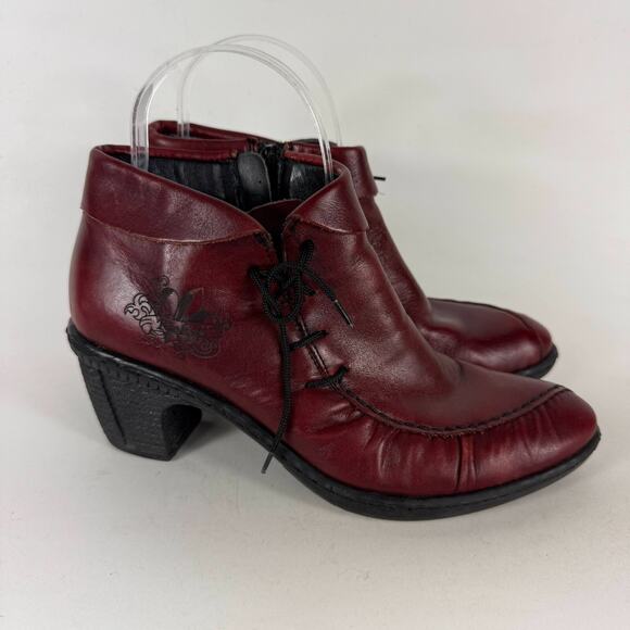 Rieker Rebecca Boots Women's 6.5 Burgundy Leather Pull On Block Heel Side Zip - Picture 2 of 10